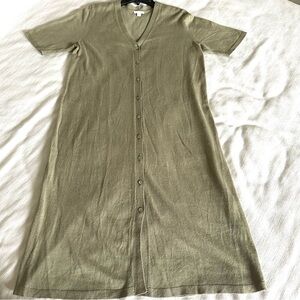 J. Jill Full Button Up Linen Blend Dress Sz M Sage Coastal Lagenlook Minimalist